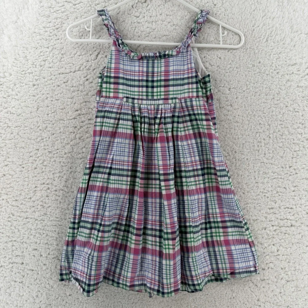 Ralph Lauren Dress Girls 6 Multicolor Plaid Sundress Ruffle Strap Lined Cotton